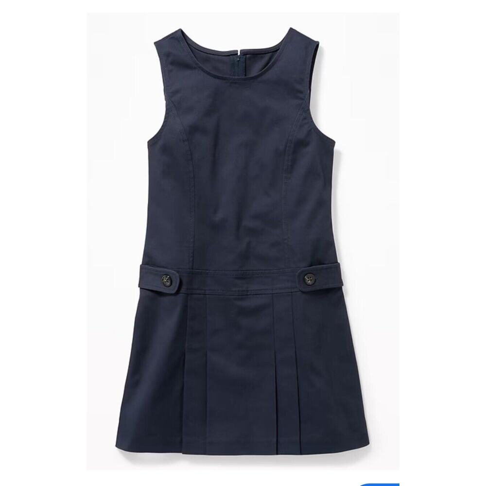 NWT Old Navy Uniform Blue Khaki Sleeveless Drop Waist Girls Jumper Dress Size 10